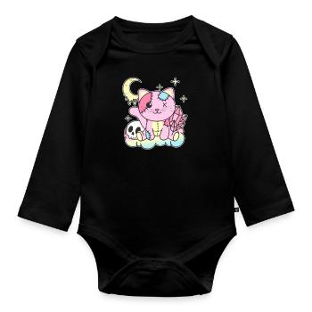 Kawaii Gothic Cat Pastel Gothic Goth - Organic Longsleeve Baby Bodysuit - black - Front
