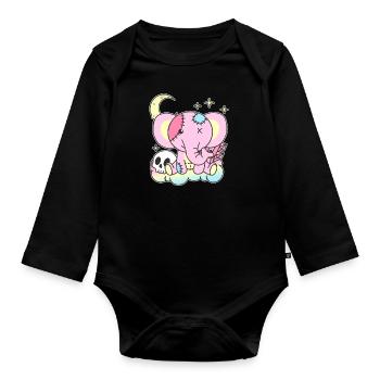 Kawaii Gothique Eléphant Pastel Goth gothique - Body Bébé bio manches longues - noir - Devant