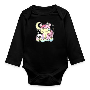 Kawaii Gothique Hippopotame Pastel Goth gothique - Body Bébé bio manches longues - noir - Devant