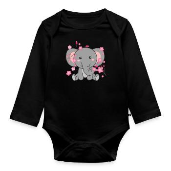 Elephant cute animals for kids kawaii - Organic Longsleeve Baby Bodysuit - black - Front