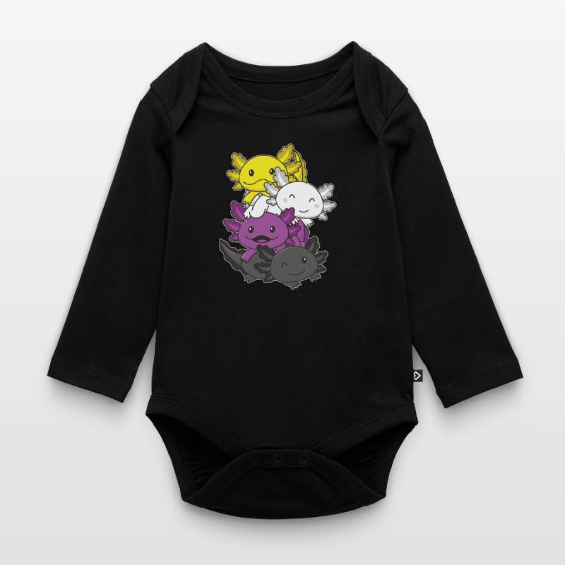 Nonbinary Flag Pride LGBTQ Cute Axolotl Stack Organic Longsleeve Baby Bodysuit