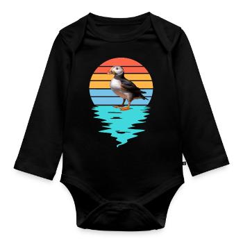 Macareux coupé dans la mer - Body Bébé bio manches longues - noir - Devant