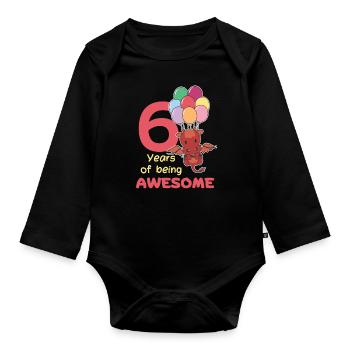 Drache zum 6. Geburtstag Kinder sechs Jahre alt - Baby Bio-Langarm-Body - Schwarz - Vorne