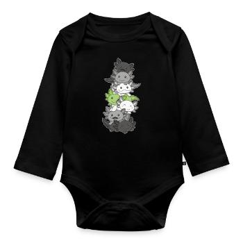 Agender Flag Pride LGBTQ Cute Axolotl Stack - Organic Longsleeve Baby Bodysuit - black - Front