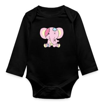 Kawaii Gothique Eléphant Pastel Goth gothique - Body Bébé bio manches longues - noir - Devant