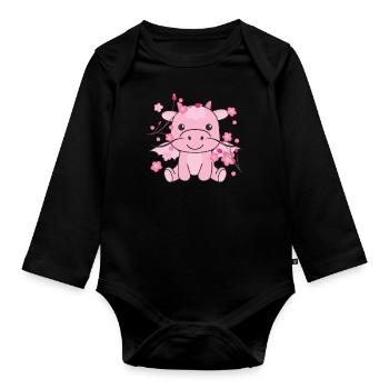 Dragon cute animals for kids kawaii - Organic Longsleeve Baby Bodysuit - black - Front
