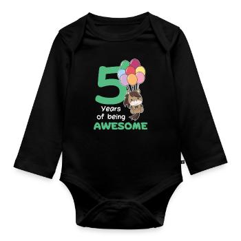 Horse for 5th birthday children five years old - Organic Longsleeve Baby Bodysuit - black - Front