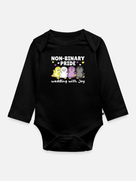 Nichtbinär Pinguin Flag Pride LGBTQ süße Pinguine - Baby Bio-Langarm-Body - Schwarz