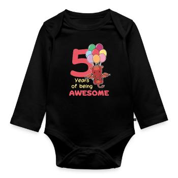Drache zum 5. Geburtstag Kinder fünf Jahre alt - Baby Bio-Langarm-Body - Schwarz - Vorne