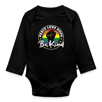 Pride Regenbogen Flag Pride LGBTQ Peace love hope - Baby Bio-Langarm-Body - Schwarz - Vorne