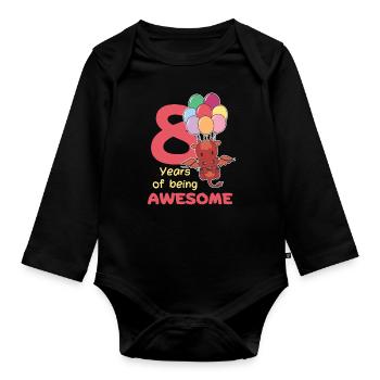 Drache zum 8. Geburtstag Kinder acht Jahre alt - Baby Bio-Langarm-Body - Schwarz - Vorne