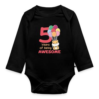 Hamster for 5th birthday children five years old - Organic Longsleeve Baby Bodysuit - black - Front