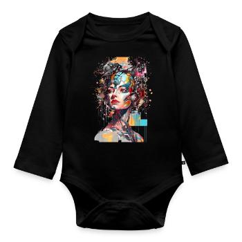 Portrait d’une femme IA androïde/cyborg - Body Bébé bio manches longues - noir - Devant