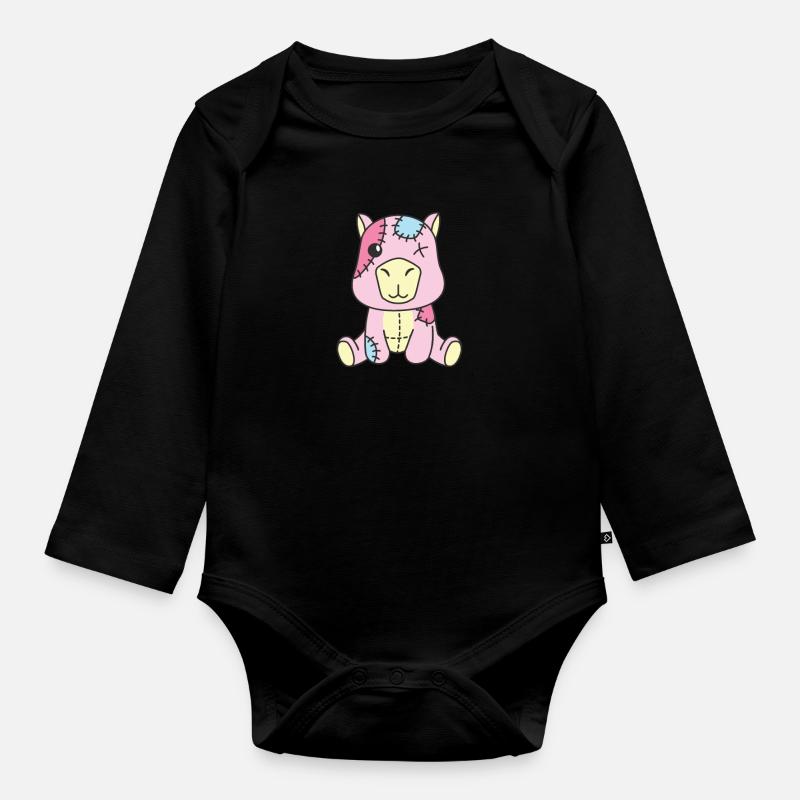 Kawaii Gothic Capybara Pastellfarben Gothic Goth - Baby Bio-Langarm-Body - Schwarz