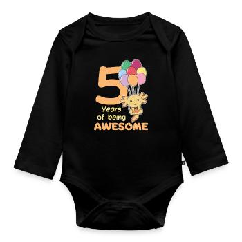 Axolotl for 5th birthday children five years old - Organic Longsleeve Baby Bodysuit - black - Front