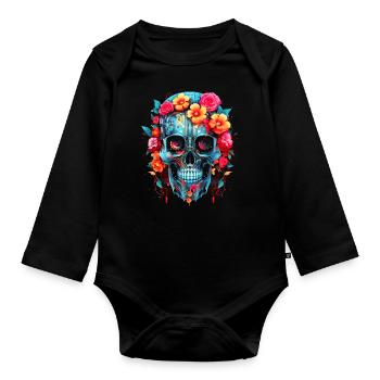 Cyborg Skull Robot Android Sugar Skull - Body Bébé bio manches longues - noir - Devant