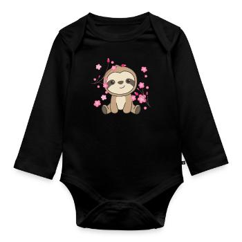 Sloth cute animals for kids kawaii - Organic Longsleeve Baby Bodysuit - black - Front