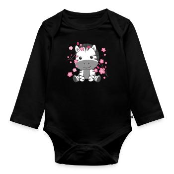 Zebra cute animals for kids kawaii - Organic Longsleeve Baby Bodysuit - black - Front