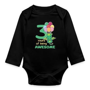 Drache zum 3. Geburtstag Kinder drei Jahre alt - Baby Bio-Langarm-Body - Schwarz - Vorne