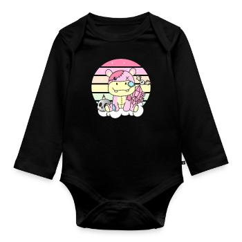 Kawaii Gothique Hippopotame Couleurs Pastel Gothique Goth - Body Bébé bio manches longues - noir - Devant