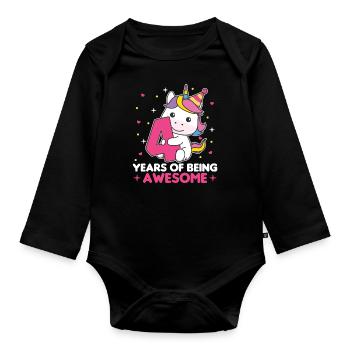 Licorne pour les enfants de 4 ans de quatre ans - Body Bébé bio manches longues - noir - Devant