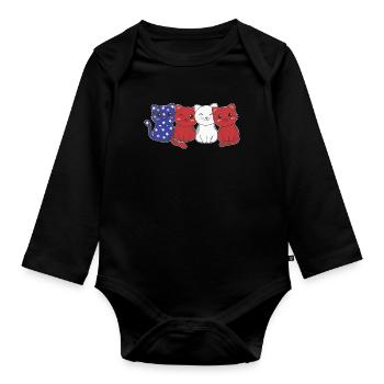 Chat pour le quatrième juillet USA Flag Cats - Body Bébé bio manches longues - noir - Devant