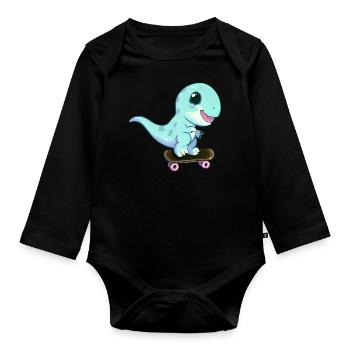 Skateboard Dinosaurier - Baby Bio-Langarm-Body - Schwarz - Vorne