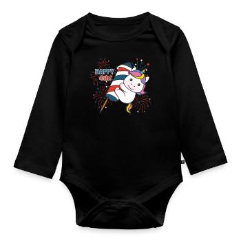 Einhorn für den vierten Juli Feuerwerk Rakete - Baby Bio-Langarm-Body - Schwarz - Vorne