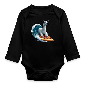 Pizza Wellen Alpaka Surfer - Baby Bio-Langarm-Body - Schwarz - Vorne
