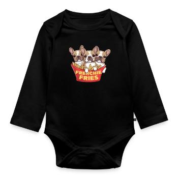 Frenchie Fries - Mignonnes frites de bouledogue français - Body Bébé bio manches longues - noir - Devant