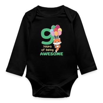 Fuchs zum 9. Geburtstag Kinder neun Jahre alt - Baby Bio-Langarm-Body - Schwarz - Vorne