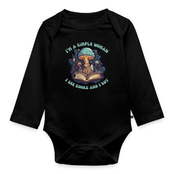 Book lover design with books for literature - Organic Longsleeve Baby Bodysuit - black - Front