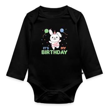 Lapin pour anniversaire pour les enfants c’est mon anniversaire - Body Bébé bio manches longues - noir - Devant