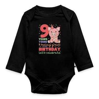 Cochon pour les enfants de 9 ans de neuf ans - Body Bébé bio manches longues - noir - Devant