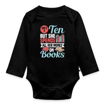 Book lover design with books for literature - Organic Longsleeve Baby Bodysuit - black - Front