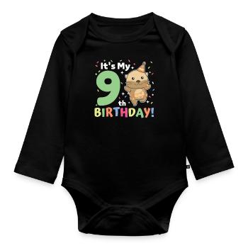 Otter for the 9th birthday children nine years old - Organic Longsleeve Baby Bodysuit - black - Front