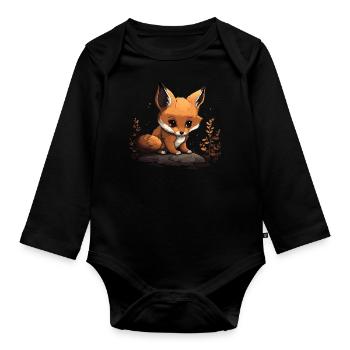 Fox Head Forest Animal Nature Trees - Organic Longsleeve Baby Bodysuit - black - Front