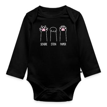 Katze Pfote Katzenpfoten Spiel Schere Stein Papier - Baby Bio-Langarm-Body - Schwarz - Vorne