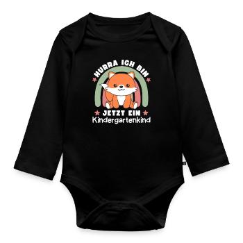 Hurra Ich Bin Jetzt Ein Kindergartenkind Fuchs - Baby Bio-Langarm-Body - Schwarz - Vorne