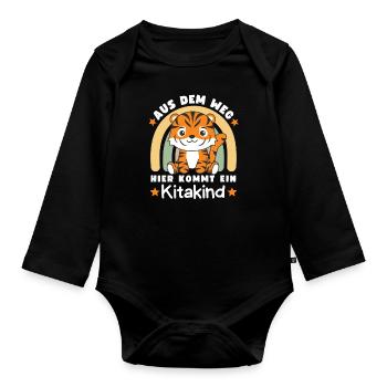 Aus Dem Weg Hier Kommt Ein Kitakind Tiger - Baby Bio-Langarm-Body - Schwarz - Vorne