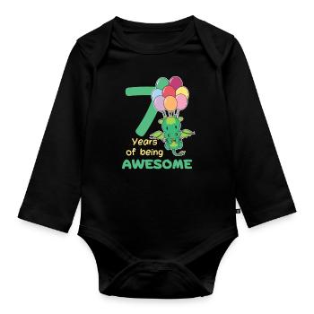 Drache zum 7. Geburtstag Kinder sieben Jahre alt - Baby Bio-Langarm-Body - Schwarz - Vorne