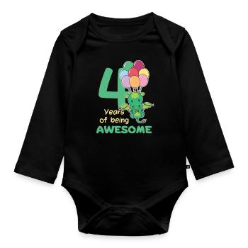 Drache zum 4. Geburtstag Kinder vier Jahre alt - Baby Bio-Langarm-Body - Schwarz - Vorne