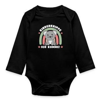 Kinderkrippe Ich Komme! Maus - Baby Bio-Langarm-Body - Schwarz - Vorne