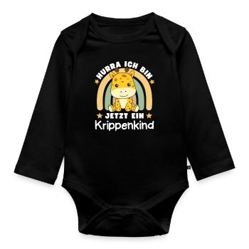 Hurra Ich Bin Jetzt Ein Krippenkind - Baby Bio-Langarm-Body - Schwarz - Vorne