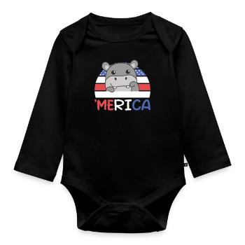 4 juillet American Hippo USA 'Merica - Body Bébé bio manches longues - noir - Devant