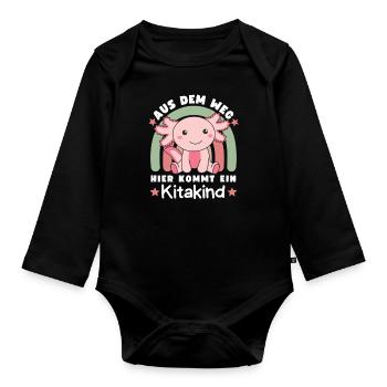Aus dem Weg Hier Kommt Ein Kitakind Axolotl - Baby Bio-Langarm-Body - Schwarz - Vorne