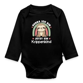 Hurra Ich Bin Jetzt Ein Krippenkind - Baby Bio-Langarm-Body - Schwarz - Vorne