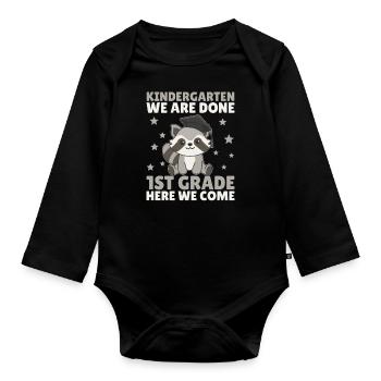 Kids Kindergarten graduate raccoon 1st grade - Organic Longsleeve Baby Bodysuit - black - Front