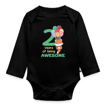 Fox for 2nd birthday children two years old - Organic Longsleeve Baby Bodysuit - black - Front