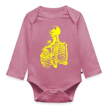 crâne squelette mort halloween horreur noir mort - Body Bébé bio manches longues - mauve - Devant